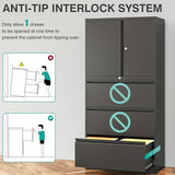 SISESOL 3 Drawer Lateral File Cabinet with Lock and Shelf,Black Metal Filling Cabinet