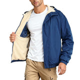 GINGTTO Mens Windbreaker Jackets Waterproof Blue Winter Fleece Lined Jacket for Men Softshell Warm Coats with Hood White L