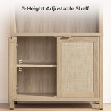 SICOTAS 84.2" Tall Arched Bookcase with Doors - 5 Tier Rattan Bookshelf
