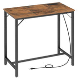 Bar Table with Charging Station, Rectangular Pub Table, High Top Coffee Table, 35.4" L x 15.7" W x 35.6" H, Rustic Brown and Black