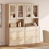 WAMPAT Modern 72" Tall Bookshelf with 6 Drawers and Book Shelves, Library Bookcase with Closed Storage Cabinet and Glass Display Shelves, Wooden Book Shelf for Home Office, Living Room