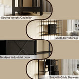 Triple Wide 6 Tier Bookshelf, Black Arched Bookcase with 16 Open Display Shelves and 3 Fabric Storage Drawers,