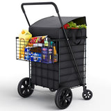 Shopping Cart w/Waterproof Basket Liner & Large 360° Swivel Wheels | Foldable Collapsible & Lightweight