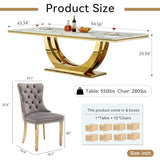 94.5" Large Marble Dining Table Set for 10, Luxury White Gold Kitchen Table