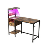 Computer Desk with Power Outlet & Storage Shelves, Study Writing Table