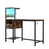Computer Desk with Power Outlet & Storage Shelves, Study Writing Table