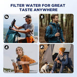 Membrane Solutions C3 Filtered Water Bottle, 32oz Stainless Steel Water Bottle with Replaceable ACF+UF Filter Cartridge, Portable Water Filter, Travel, Hiking & Camping for Drinking Water(Black)