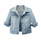Hixiaohe Spring Summer Jean Jacket for Women Trendy Half Sleeve Button Down Short Denim Jacket Retro Cropped Trucker Coat