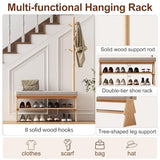YQJJGL Coat Rack with Shoe Storage,Shoe Rack whit 8 Hook for Offices、Bedroom、Living Room,Small Shoe Bench,Natural