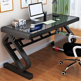 LAKIQ Contemporary Glass Home Office Computer Desk Rectangular Gaming Desk with Metal Legs Modern Computer Desktop