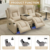 URRED Power Loveseat Recliner Sofa with Massage and Heat，Beige
