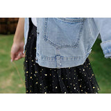 Hixiaohe Spring Summer Jean Jacket for Women Trendy Half Sleeve Button Down Short Denim Jacket Retro Cropped Trucker Coat