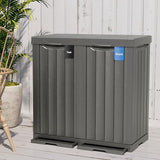 EAST OAK 62 Gallon Outdoor Trash Can | Waterproof Resin Garbage Can with Recycle and Garbage Labels | Gray