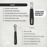 A Bar Above Black Handle Stainless Steel Channel Knife, Chef-Grade Citrus Garnish Tool, Zester and Fruit Peeler for Cocktails, Culinary Presentation, and Kitchen Use