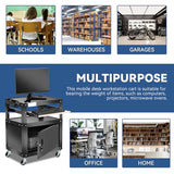 Auto Dynasty 3-Layer Height Adjustable Rolling AV Cart with Locking Storage Cabinet, 30" H, 4 Wheel, 3 Outlets, 2 USB Ports