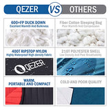 QEZER Ultralight Down Sleeping Bag for Adults 36-61 Degree F with 600 Fill Power, Compact Three Season Sleeping Bag for Backpacking, Hiking and Camping