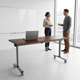 WXHYMXFDC Folding Conference Table with Wheels Modular Foldable Training Tables with Flip Top Business Style Wooden Training Table with Strong Metal Frame for Office Schools Libraries,Walnut,55in,12
