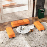 7-Seat Waiting Room Chairs Modern Entryway Bench with Thickened Cushion PU Leather Living Room Bench