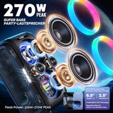 W-KING 270W Peak Party Large Loudest Bluetooth Speaker Bigest Boom Box, Portable Speakers Wireless/12 Custom Deepest Bass/Massive 125dB 6.5''x2 Subwoofer/IPX5/MIC&GTR in/USB/TF/AUX, Removable Battery