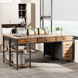 Computer Desk with 6 Drawers, 54 Inch Office Desk with Shelves, Reversible Gaming Desk, Corner Desk with Storage, Rustic Brown