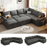108'' Modular Sectional Sofa with Pull Out Bed, Sleeper Sofa, Dark Gray | U Shaped 7 Seat Sectional Couches for Living Room