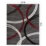 Rugshop Wavy Circles Modern Non-Shedding Living Room Area Rug Red 12' x 15'