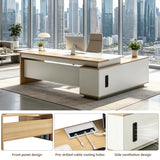 SimpArt Executive Desk with Storage Cabinet, Modern Office Desk with Side Credenza, Large Manager Desk