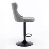 MOOLSUN Rotating Velvet Bar Stools Set of 4, Modern Padded with Nailhead Trim and Tufted Back, Adjustable Swivel Counter Height Stools for Kitchen Island, Bar, Club,Gray(Black Base)