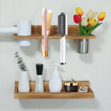 MRPAPA Hair Tool Organizer Wall Mount,2 Layer Rustic Blow Dryer Holder, Wooden Bathroom Organizer Storage Shelf for Hair Tools, Curling Iron, Hot Tools