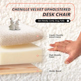 VINGLI Chenille Curved-Back Armless No Wheels Vanity Chair for Girls