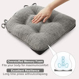 Quilmfoam 16.5"x15.5" Kitchen Chair Cushions Set of 4 for Dining Chair, Soft Tufted Non-Slip Memory Foam, Dark Grey