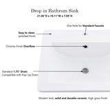 Jshozzy Drop in Bathroom Sink, 21"x18" White Rectangular Modern Ceramic Semi Recessed Vessel Sink with Overflow Above Counter Bathroom Vanity Basin