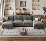 Modular Sectional Sofa, 132" U Shaped Couch with Storage, Chenille