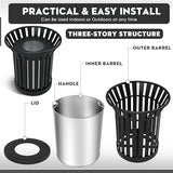 kaiwrxin Commercial Outdoor Trash Can - 60L Heavy Duty Metal Garbage Bin with Lid & Liner, Weather-Resistant Waste Receptacle (Black, Large)