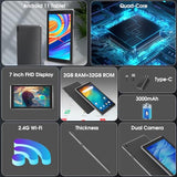 7 inch Tablet, Android Tablet with Case, 2GB+32GB+1TB (Expand), Quad-Core, BT