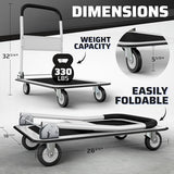 Heavy Duty Foldable Push Cart Dolly | 330 lbs. Capacity | Upgraded Collapsible Hand Truck