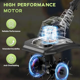 EnduTools Cordless Tiller Cultivator - 21V 360RPM Electric Garden Tiller with 2 * 4.0Ah Batteries & Fast Charger, 9In Tilling Width and 6.7In Depth