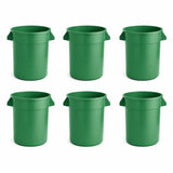 Getzi 6 Pack 20 Gallon Green Round Commercial Trash Can, Heavy-Duty Plastic Waste Bin
