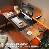 Huuger Computer Desk, 63 Inch Office Desk, Gaming Desk with Storage, Rustic Brown and Black