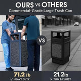 Commercial Trash Can with Lid, Heavy Duty Waste Container with Stone Panels,Removable Metal Inner Bucket