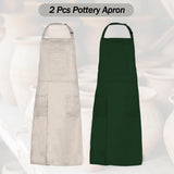MIKI WELL 2 Piece Pottery Apron Long Split Leg Ceramic Apron for Women Men Artist Full Coverage (Light Khaki, Dark Green)