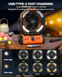 kejector Battery Powered Fan Rechargeable - 24000mAh 3-in-1 Portable Camping Fan with LED Lights, USB C, Auto Oscillating Operated Fan for Tents, Travel, BBQ, Fishing, Home, Office, Camper Essentials
