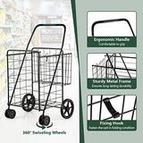 Foldable Grocery Cart on Wheels with Double Basket, Heavy Duty Utility Cart