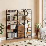 Triple Bookshelf with 3 Fabric Drawers, 4-Tier Book Shelf and 10 Display Shelves