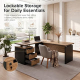 GT BLACK TURNSTONE 63" L Shaped Executive Desk, Modern Office Desk