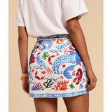 Talakeno Womens Summer Floral Wrap Short Skirt Tie Side High Waist A Line Beach Vacation Boho Mini Skirt(Sky-Blue,S)