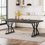 Tribesigns Farmhouse Dining Table for 6 People, 70.8-Inch Rectangular Wood Dining Table, Rustic Kitchen Table with Heavy Duty Metal Legs for Dining Room (Black, 70.8 Inch)