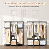 BrFoYu Wardrobe Closet Portable Closets for Hanging Clothes Large Capacity Clothes Rack with Cover, 3 Hanging Rods, 6 Shelves and 8 Pockets, Black