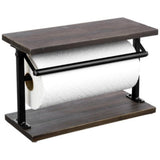 MyGift Kitchen Countertop Paper Towel Holder and Condiment Display Shelf Rack, Rustic Burnt Wood and Metal Towel Dispenser with Top Shelf for Bathroom or Kitchen