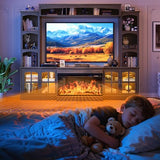 98" Farmhouse TV Stand with 36" Electric Fireplace, Large Entertainment Center